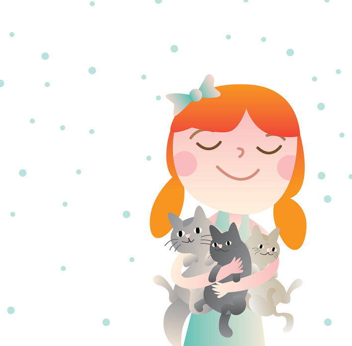  The girl hugging the cats